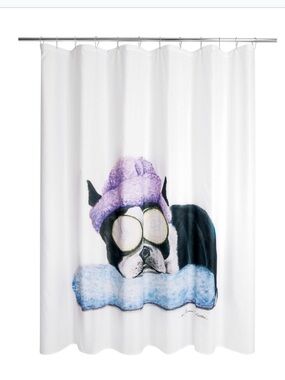 Frenchie Spa Polyester Fabric Printed Shower Curtain 70"x72" NEW